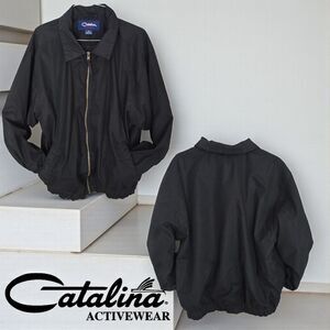 Vintage Catalina Windbreaker Jacket Mens Medium Black Full Zip Lightweight